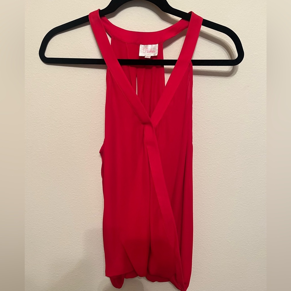 100% silk draped red top